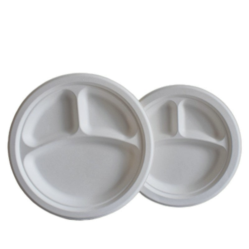 9" | Sugarcane Plate | 3 Comp. | Round | 500 Pcs