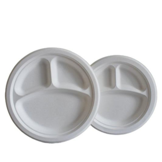 9" | Sugarcane Plate | 3 Comp. | Round | 500 Pcs