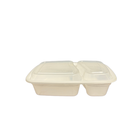 Contenant rectangulaire de 32 oz - Deux compartiments | Séparation 60-40 | 150 pièces