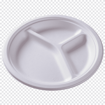 9" | Sugarcane Plate | 3 Comp. | Round | 500 Pcs