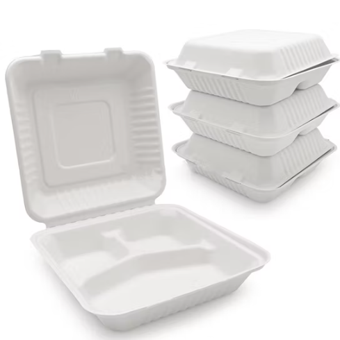 Canne à sucre/Bagasse | 23 x 23 x 7,6 cm | 3 compartiments | 200 pièces