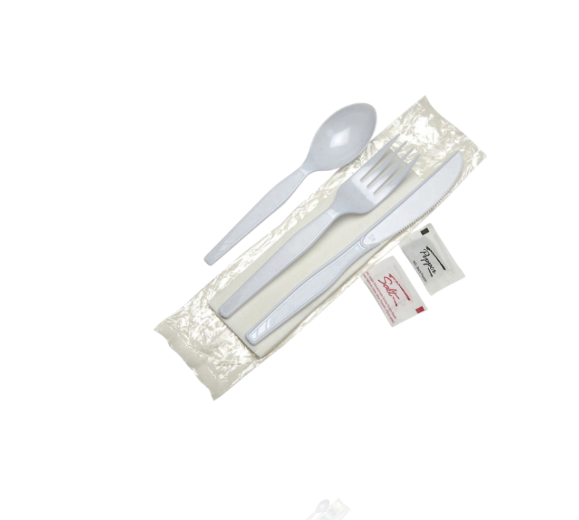 [FJSFKSPM] Plastic Utensils Kit | 6pcs set | White | 500 Sets