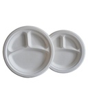 9" | Sugarcane Plate | 3 Comp. | Round | 500 Pcs