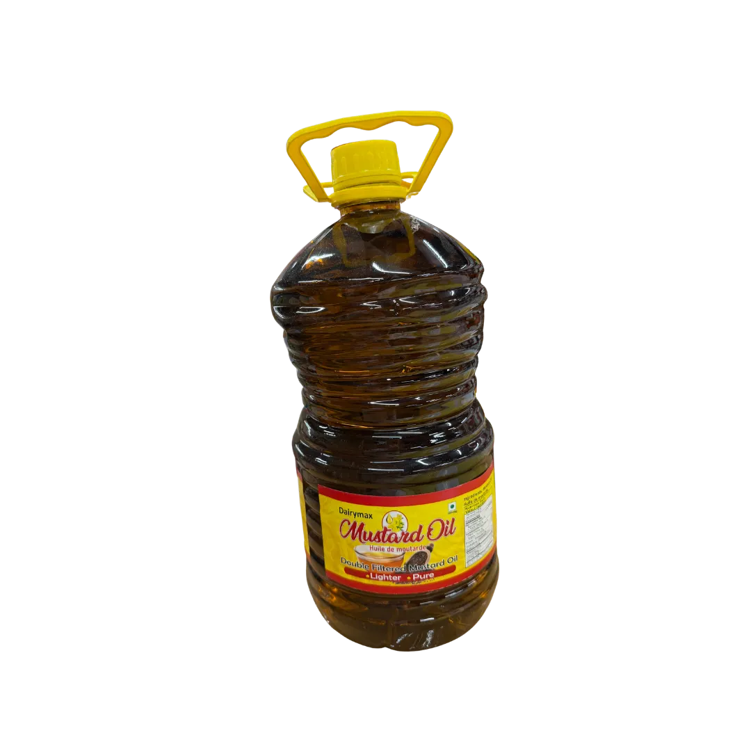 5 L jug of mustard oil, a smaller bulk cooking oil format bought for flavour rather than volume
