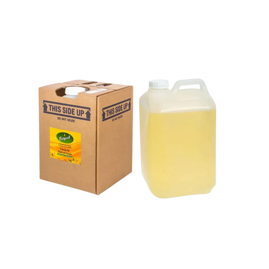 16 L jug and bag-in-box carton of bulk cooking oil (canola) for restaurant fryers